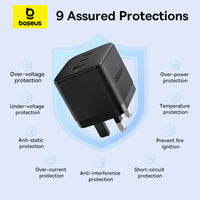 Baseus Palm Charger 2C+U 65W UK Black (With Cable C→C 100W 1m Black) | شاحن بيسوس بالم 2C+U 65 واط UK أسود