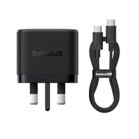 Baseus Palm Charger 2C+U 65W UK Black (With Cable C→C 100W 1m Black) | شاحن بيسوس بالم 2C+U 65 واط UK أسود