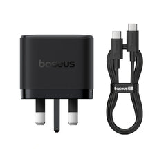 Baseus Palm Charger 2C+U 65W UK Black (With Cable C→C 100W 1m Black) | شاحن بيسوس بالم 2C+U 65 واط UK أسود