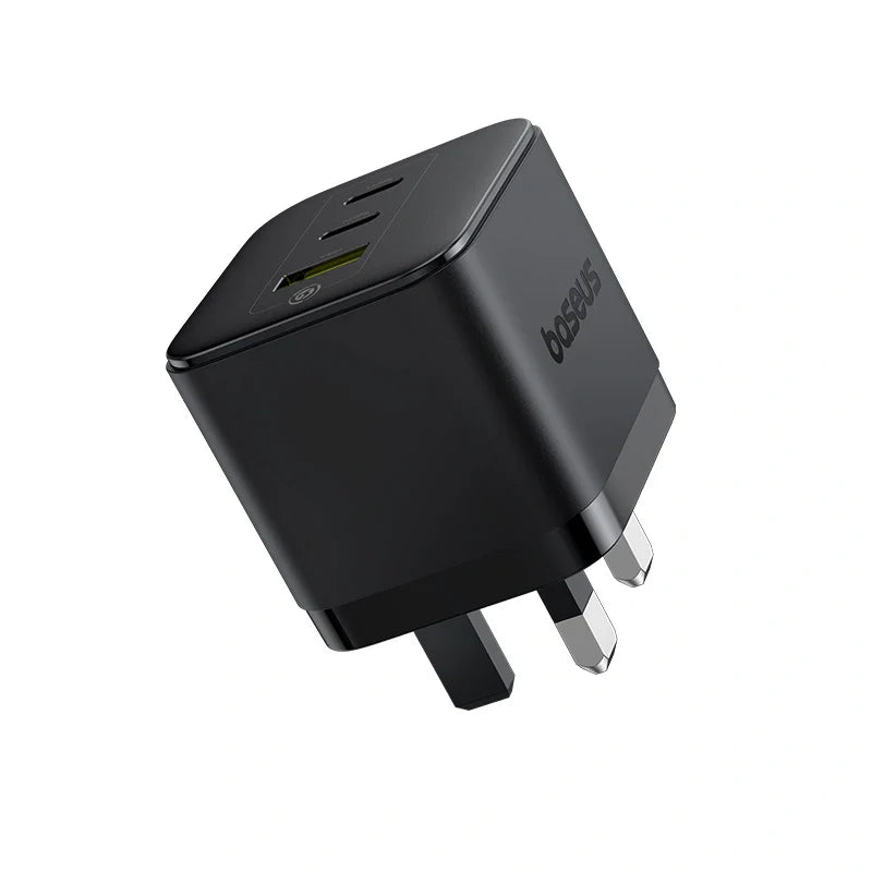 Baseus Palm Charger 2C+U 65W UK Black (With Cable C→C 100W 1m Black) | شاحن بيسوس بالم 2C+U 65 واط UK أسود