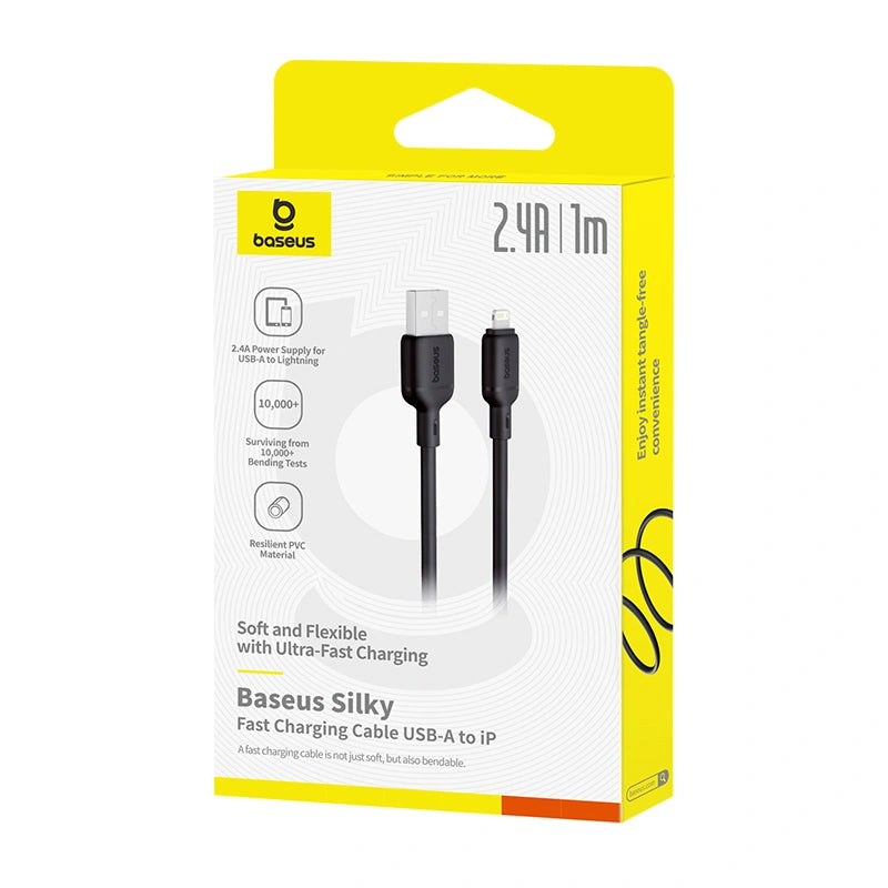 كابل Baseus Silky Cable USB إلى Lightning 2.4A 1m أسود | Baseus Silky Cable USB-iP 2.4A 1m Black