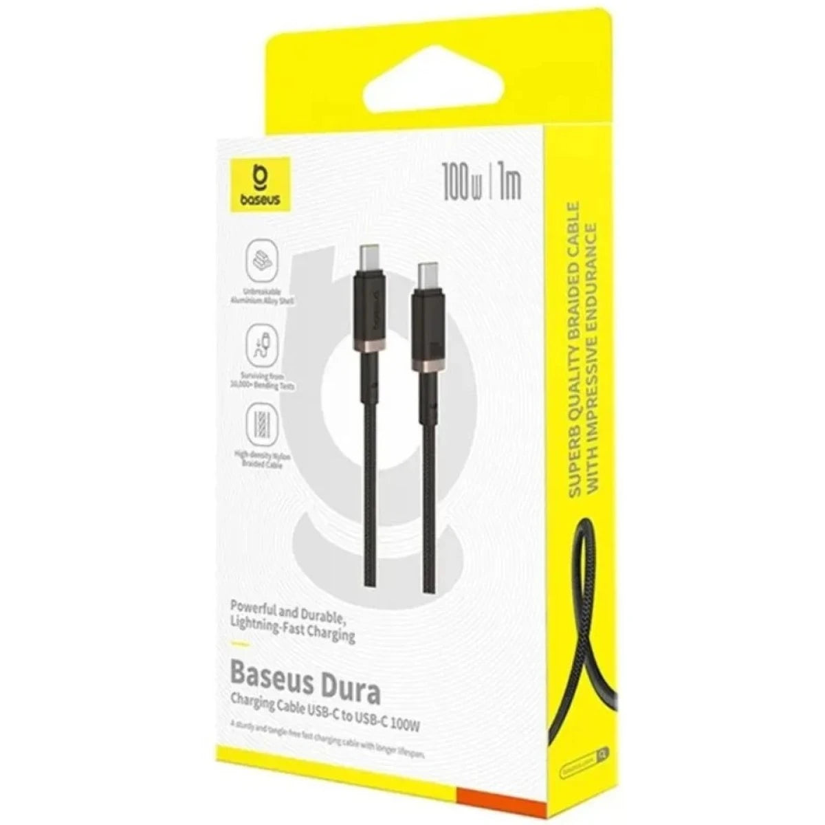 كابل Baseus Dura C إلى C 100W 1م ذهبي وأسود - Baseus Dura Cable C to C 100W 1m Gold+Black