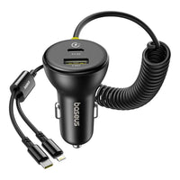 Baseus (U+C) Circular Plastic Car Charger with (C&L) Cable 60W - Cosmic Black | شاحن سيارة بيسوس دائري 60 واط مع كابل Type-C و Lightning - أسود كوزمي