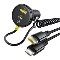 Baseus (U+C) Circular Plastic Car Charger with (C&L) Cable 60W - Cosmic Black | شاحن سيارة بيسوس دائري 60 واط مع كابل Type-C و Lightning - أسود كوزمي