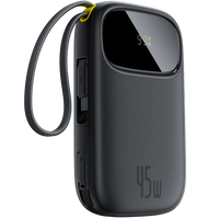 Baseus EnerFill FC31 Power Bank 10000mAh 45W Black (2 Built-in Cables) | باور بانك بيسوس إينرفيل 10000 مللي أمبير 45 واط أسود