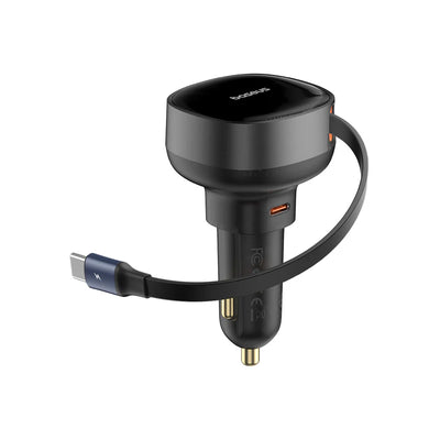 Baseus Enjoyment Pro Retractable USB-C Car Charger 60W | شاحن سيارة بيسوس إنجويمنت برو قابل للسحب 60 واط مع كابل USB-C