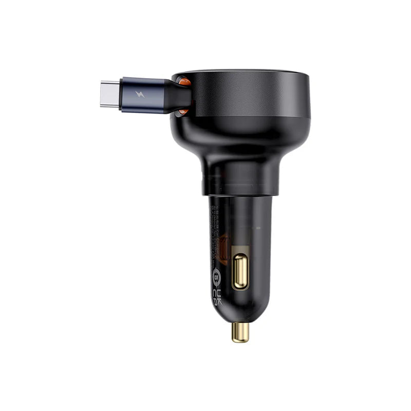 Baseus Enjoyment Pro Retractable USB-C Car Charger 60W | شاحن سيارة بيسوس إنجويمنت برو قابل للسحب 60 واط مع كابل USB-C
