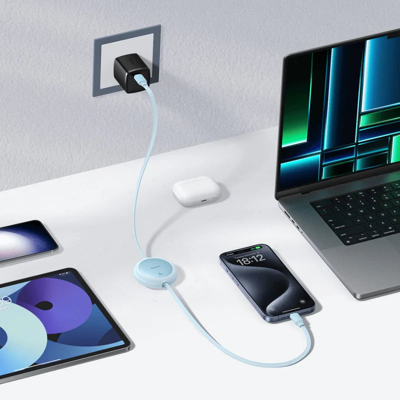 كابل Baseus Free2Pull Mini C إلى C 60W 1م أزرق - Baseus Free2Pull Mini Cable C to C 60W 1m Blue