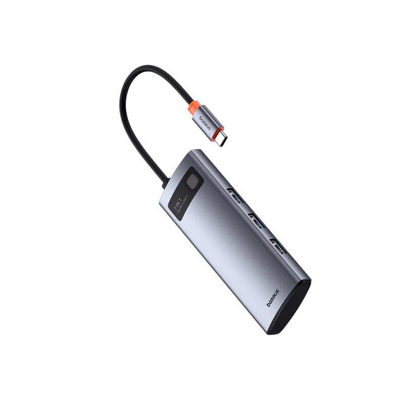 Baseus Metal Gleam 7-Port HUB Space Grey - هاب بيسوس ميتال جليم 7 منافذ رمادي
