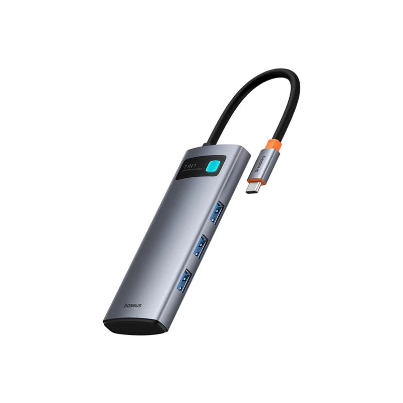 Baseus Metal Gleam 7-Port HUB Space Grey - هاب بيسوس ميتال جليم 7 منافذ رمادي