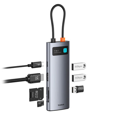 Baseus Metal Gleam 7-Port HUB Space Grey - هاب بيسوس ميتال جليم 7 منافذ رمادي