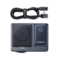 شاحن بيسوس نوموس المكتبي 5 في 1 Baseus Nomos 5-in-1 Desktop Charger 140W UK with Qi2 + Retractable Cable + Display Black