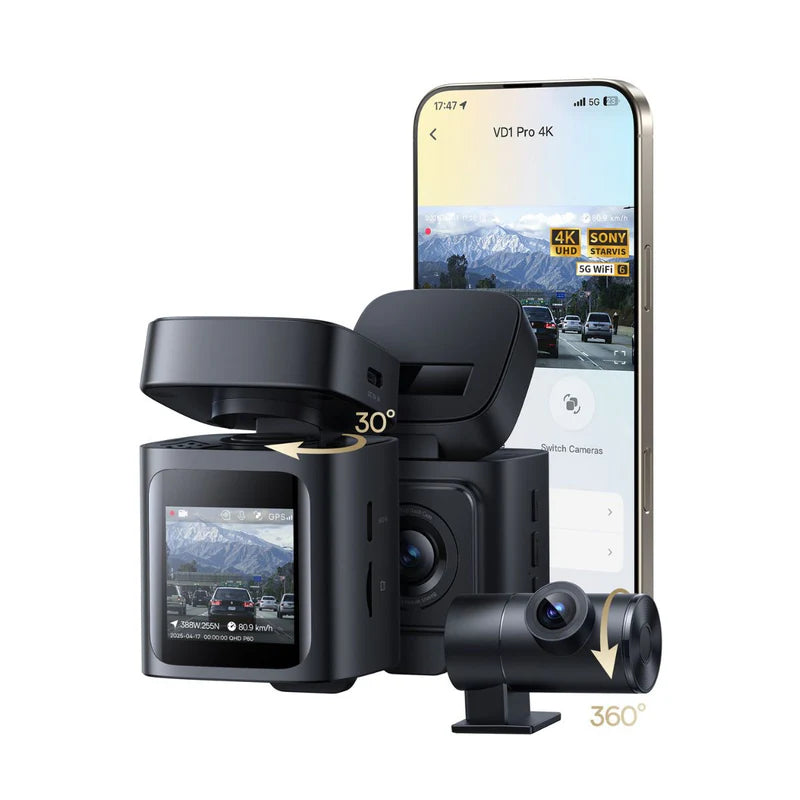Baseus PrimeTrip VD1 Pro Dash Cam Lithium Battery 4K+1080p - كاميرا سيارة بيسوس بالطاقة الشمسية 4K