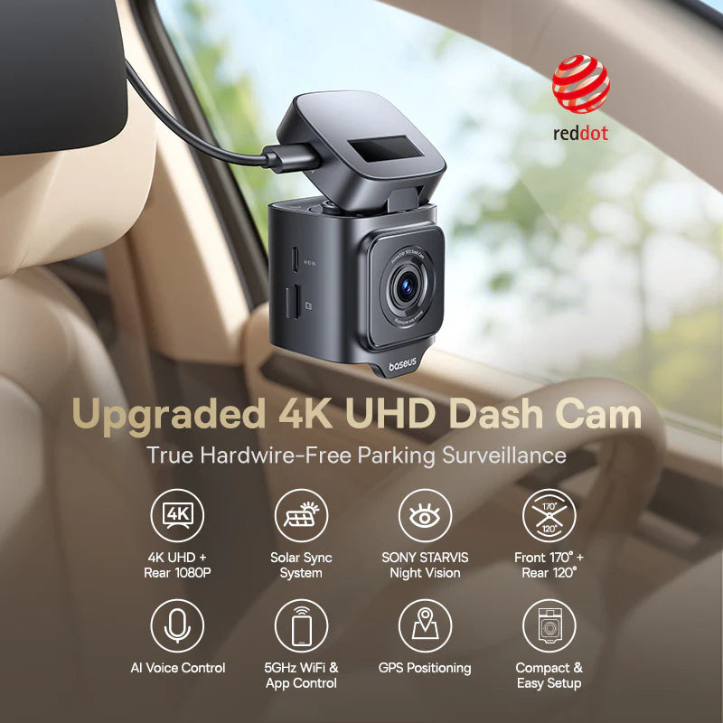 Baseus PrimeTrip VD1 Dash Cam 3K+1080p Black - كاميرا سيارة بيسوس برايم تريب VD1 دقة 3K سوداء