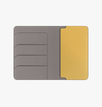 UNIQ Belmont vegan leather passport holder Flint Grey Canary Yellow - open view
