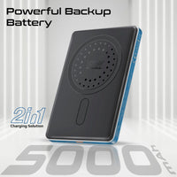 Promate Blade-5 MagSafe Aluminum Power Bank 5000mAh 9mm Slim Blue-Attached