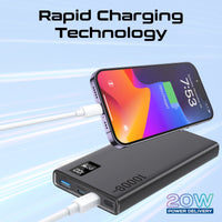 Promate Bolt-10PD Power Bank 10000mAh Dual USB-C 22.5W Black-LCD Display