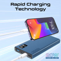 Promate Bolt-10PD Power Bank 10000mAh Dual USB-C 22.5W Blue-LCD Display