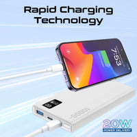 Promate Bolt-10PD Power Bank 10000mAh Dual USB-C 22.5W White-LCD Display