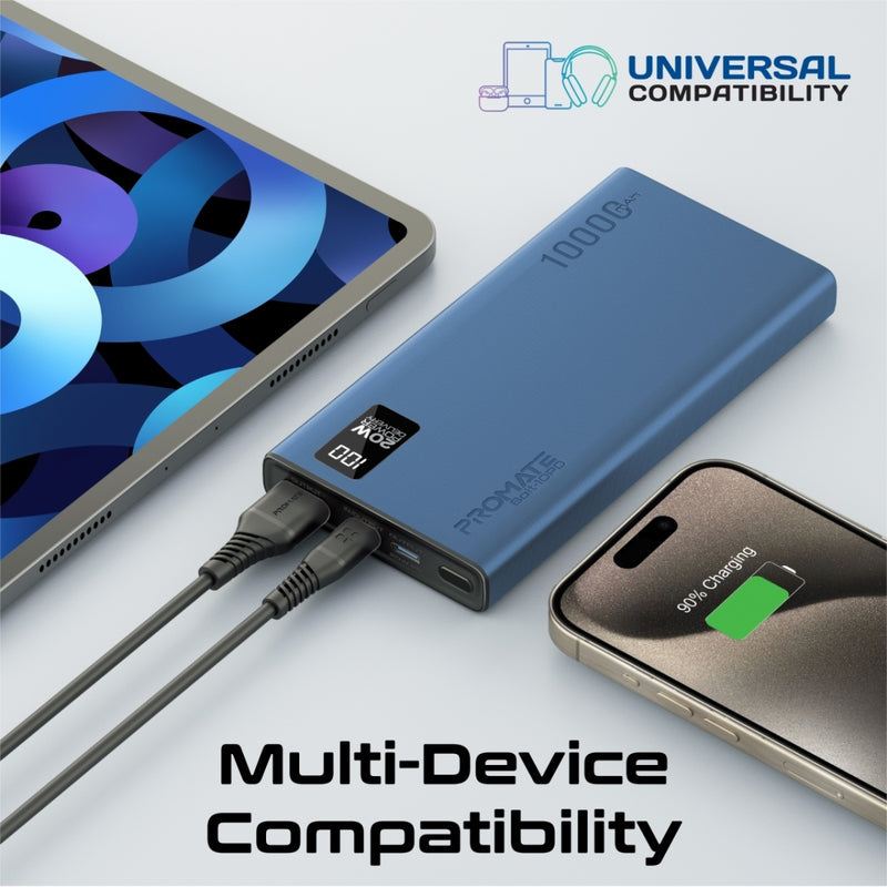 Promate Bolt-10PD Power Bank 10000mAh Dual USB-C 22.5W Blue-Charging