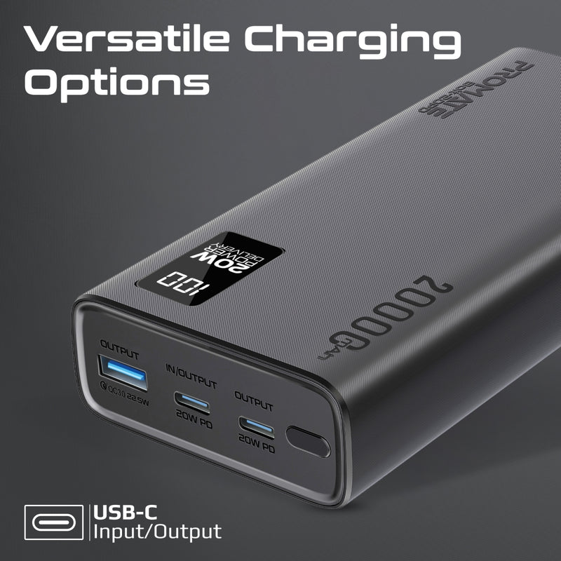 Promate Bolt-20PD Power Bank 20000mAh Dual USB-C 22.5W Black-Ports