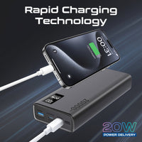 Promate Bolt-20PD Power Bank 20000mAh Dual USB-C 22.5W Black-LCD Display