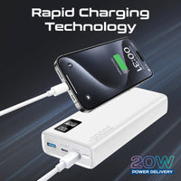 Promate Bolt-20PD Power Bank 20000mAh Dual USB-C 22.5W White-LCD Display