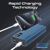 Promate Bolt-20PD Power Bank 20000mAh Dual USB-C 22.5W Blue-LCD Display