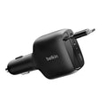 شاحن سيارة بيلكن بوست تشارج بقدرة 75 واط مع كابل USB-C قابل للسحب بطول 75 سم - أسود | Belkin BoostCharge Retractable Car Charger 75W USB-C 75cm - Black
