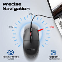 Promate CM-1200 wired mouse in use on a desk