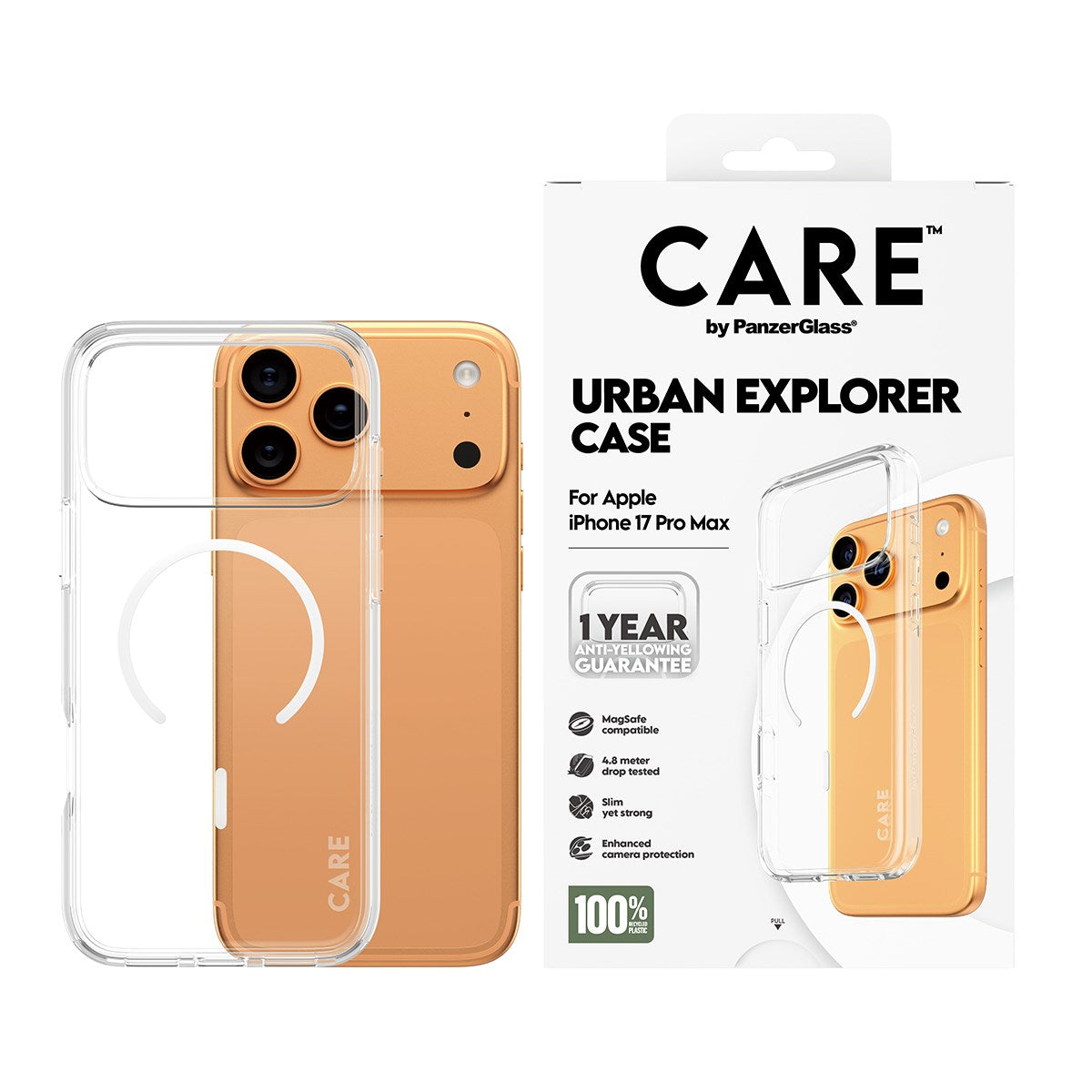 بانزر جلاس كفر شفاف بحلقة بيضاء لهاتف iPhone 18 Pro Max / iPhone 17 Pro Max | CARE by PanzerGlass Urban Explorer Case Transparent with White MagSafe iPhone 18 Pro Max | 17 Pro Max