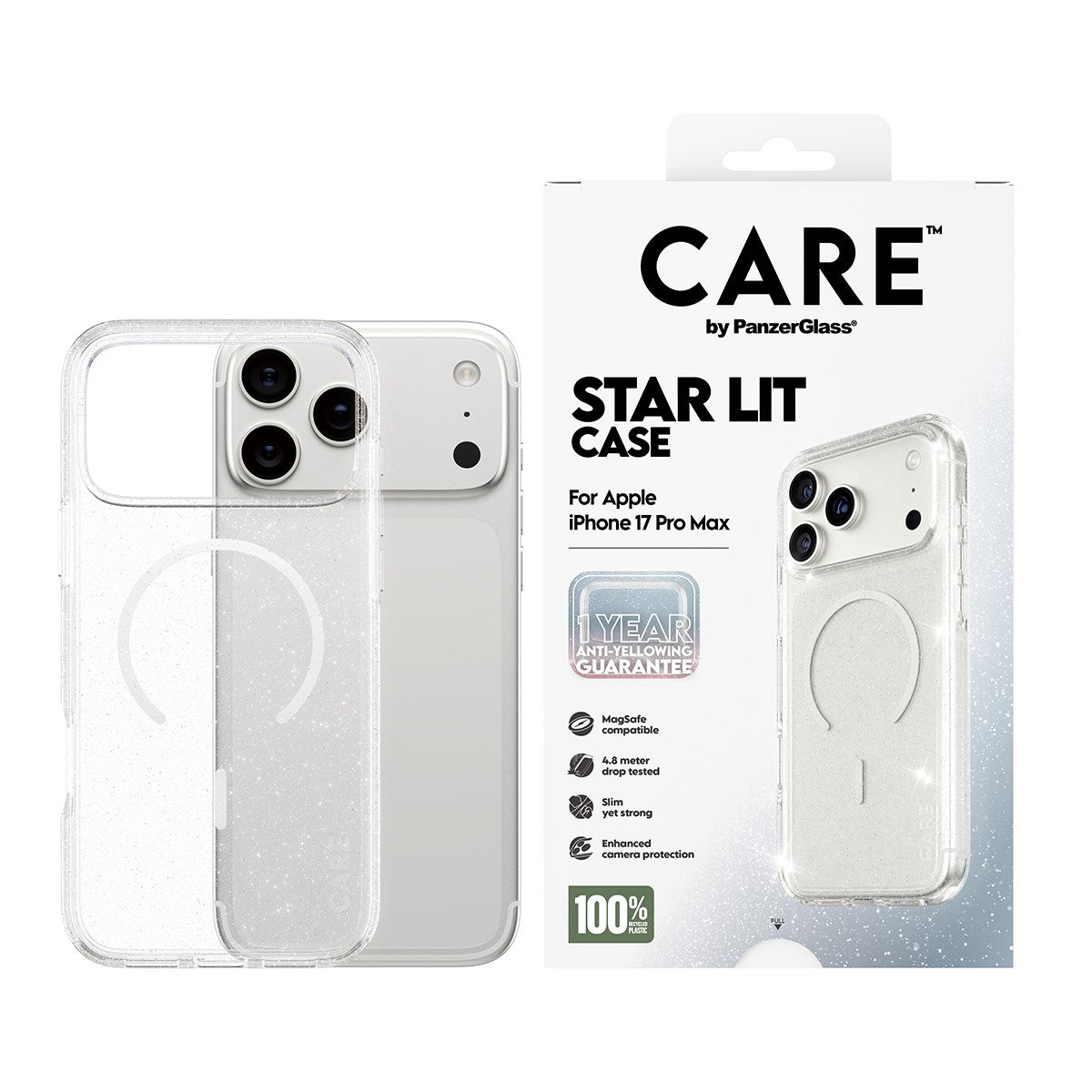بانزر جلاس كفر ستار ليت بحلقة بيضاء لهاتف iPhone 18 Pro Max / iPhone 17 Pro Max | CARE by PanzerGlass Star Lit Case with White MagSafe iPhone 18 Pro Max | 17 Pro Max