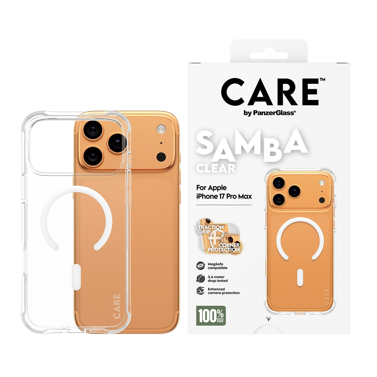 بانزر جلاس كفر شفاف بحلقة بيضاء لهاتف iPhone 18 Pro Max / iPhone 17 Pro Max | CARE by PanzerGlass Samba Case Transparent with White MagSafe iPhone 18 Pro Max | 17 Pro Max