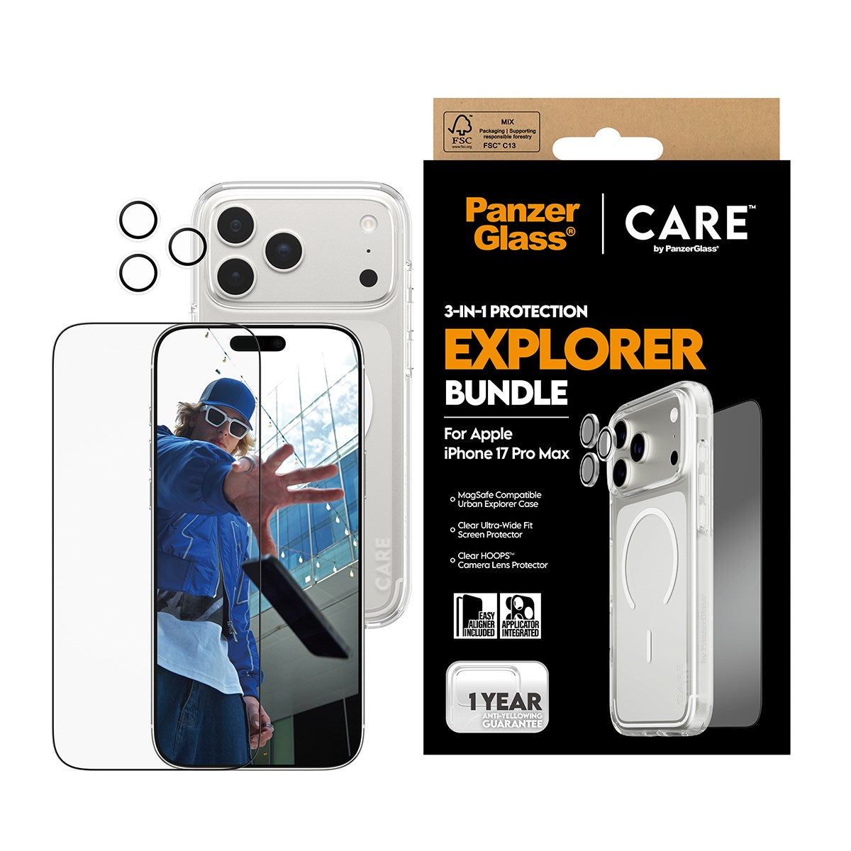 بانزر جلاس بكج حماية 3 في 1 لهاتف iPhone 17 Pro Max | PanzerGlass | CARE by PanzerGlass 3-in-1 Bundle iPhone 17 Pro Max