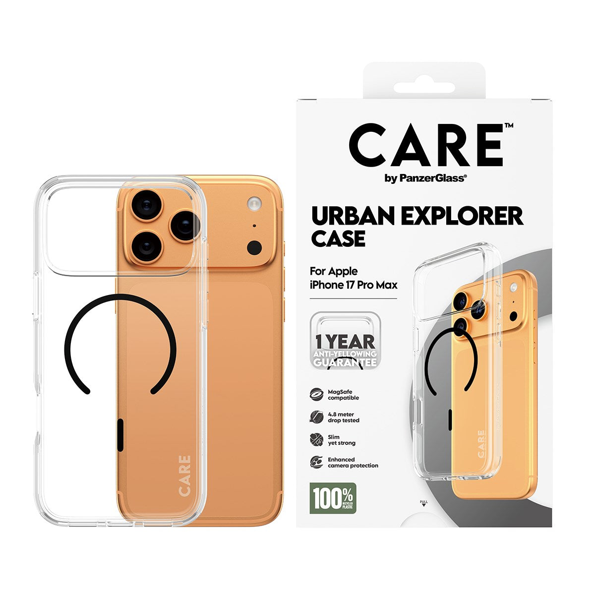 بانزر جلاس كفر شفاف بحلقة سوداء لهاتف iPhone 18 Pro Max / iPhone 17 Pro Max | CARE by PanzerGlass Urban Explorer Case Transparent with Black MagSafe iPhone 18 Pro Max |  17 Pro Max