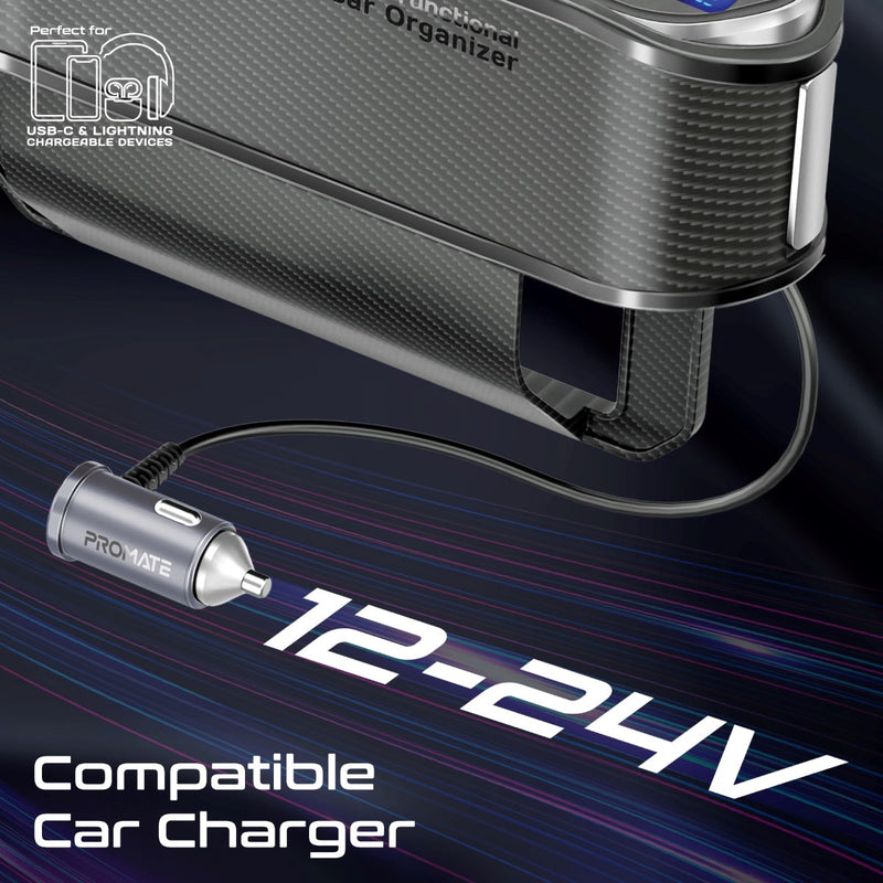Promate CarMate-RPD منفذ USB-C ومنفذ USB-A إضافيين - أسود