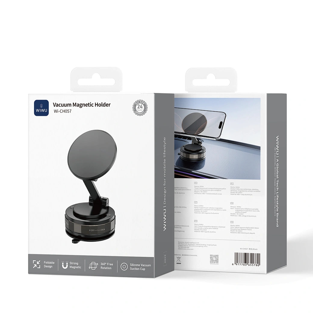 حامل هاتف ويوو Wi-CH057 المغناطيسي قابل للطي والدوران 360 درجة - اسود | WiWU Wi-CH057 Vacuum Suction Foldable Magnetic Phone Holder 360° Rotating – Black