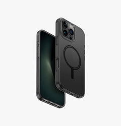 UNIQ Clario eco-friendly case for iPhone 16 Pro Max Smoke - front and back