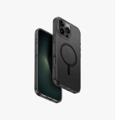 UNIQ Clario eco-friendly case for iPhone 16 Pro Max Smoke - front and back