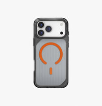 UNIQ Combat Active rugged case for iPhone 17 Pro Max Frost Smoke Orange - angled view