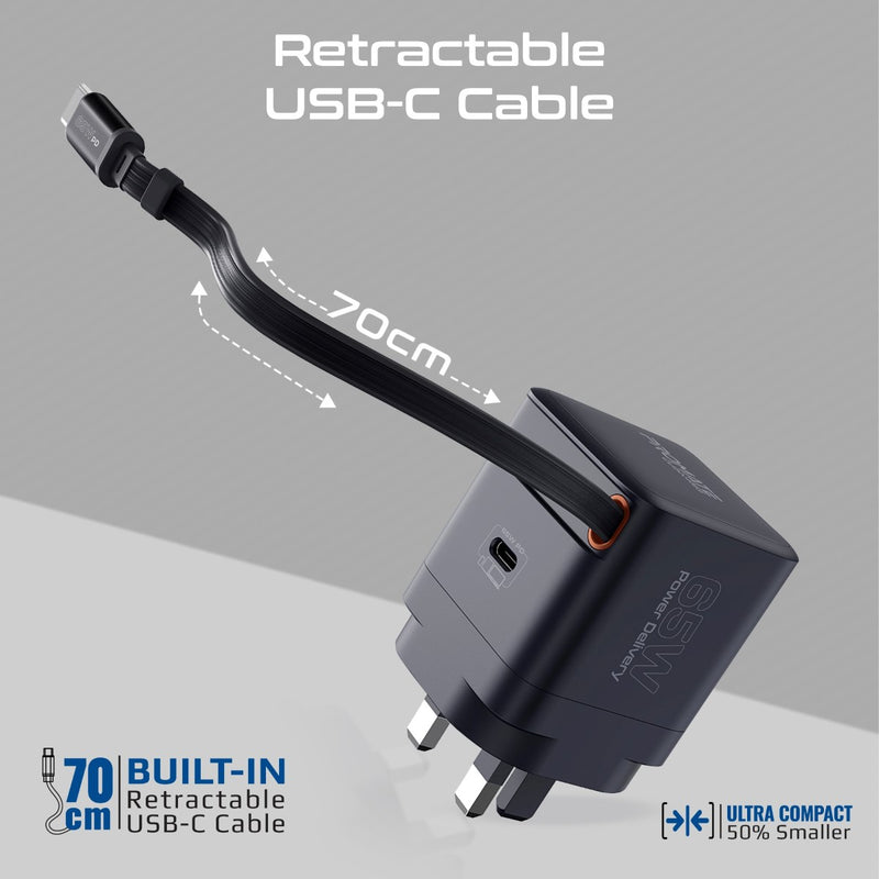 Promate Cubix-R65 شاحن 65 واط - أسود - منفذ USB-C إضافي