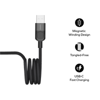 Momax Mag.Link 66W USB-A to USB-C Magnetic Cable Black - Coiled