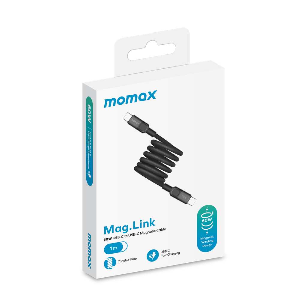 Kabloya Magnetîk a USB-C bo USB-C ya Momax Mag.Link 60W, 1 m - Kabloya Magnetîk a Momax Mag.Link, USB-C bo USB-C, Şarjkirina 60W, Dirêjahiya 1 m