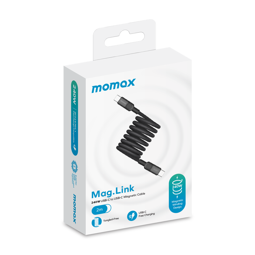 كيبل موماكس ماج لنك المغناطيسي بقدرة 240 واط وطول 2 متر | Momax Mag.Link 240W Magnetic USB‑C to USB‑C Cable, 2 m