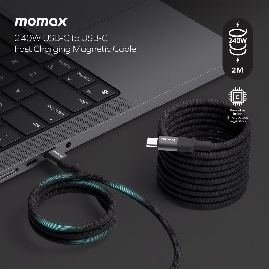 كيبل موماكس ماج لنك المغناطيسي بقدرة 240 واط وطول 2 متر | Momax Mag.Link 240W Magnetic USB‑C to USB‑C Cable, 2 m