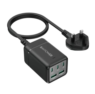 RAVPower RP-PC1045 75W GaN 5-Port Desktop Charger – شاحن مكتبي راف باور 75 واط، 5 منافذ، تقنية GaN،