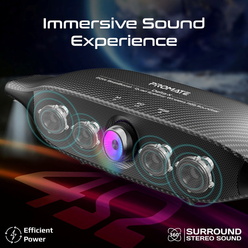 Promate Delta-X BassBoost Quad Speaker RGB Soundbar 6400mAh Black Titanium-RGB