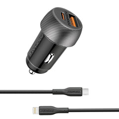 Promate DriveGear-33Ci شاحن سيارة 33 واط مع كيبل USB-C إلى لايتننج - صورة أمامية