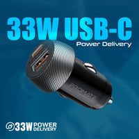 Promate DriveGear-PD33 منفذ USB-C 33 واط ومنفذ USB-A 18 واط