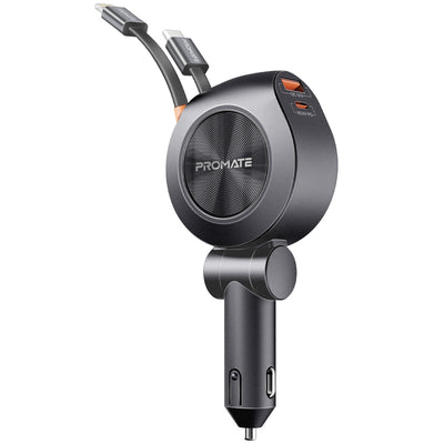 Promate DriveGear-R2 شاحن سيارة 88 واط بأربعة مخارج وكيبلين مدمجين - صورة أمامية